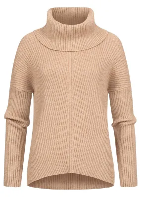 ONLY Damen Rollkragen Pullover Sweater Strukturstoff Vokuhila toasted coconut beige